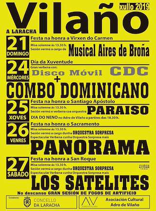 Fechas, información, programa, cartel, imágenes, mapa y ubicación de Virxe do Carme, Santiago Apóstol, O Sacramento e San Roque de Vilaño (2024)  en  Laracha