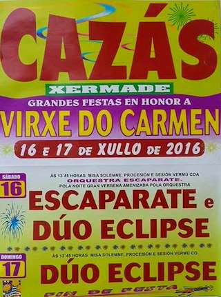 Fechas, información, programa, cartel, imágenes, mapa y ubicación de Virxe do Carmen de Cazás (2024)  en  Xermade