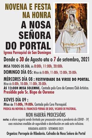 Fechas, información, programa, cartel, imágenes, mapa y ubicación de Virxe do Portal  en  Ribadavia
