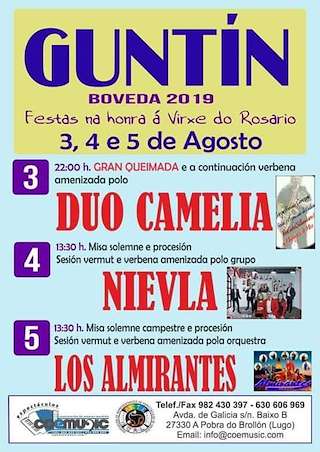 Fechas, información, programa, cartel, imágenes, mapa y ubicación de Virxe do Rosario de Guntín  en  Bóveda
