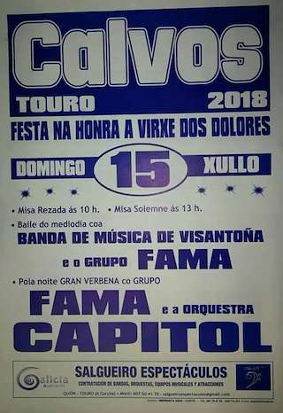 Fechas, información, programa, cartel, imágenes, mapa y ubicación de Virxe dos Dolores de Calvos (2024)  en  Touro