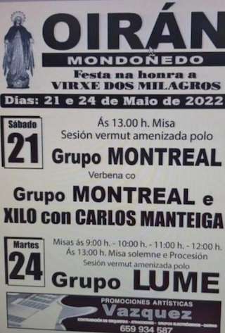 Fechas, información, programa, cartel, imágenes, mapa y ubicación de Virxe dos Milagros de Oirán  en  Mondoñedo