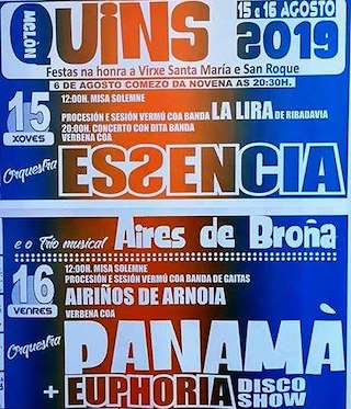 Fechas, información, programa, cartel, imágenes, mapa y ubicación de Virxe Santa María e San Roque de Quins  en  Melón