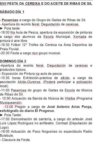 XX Festa da Cereixa, do Viño e do Aceite en Ribas de Sil